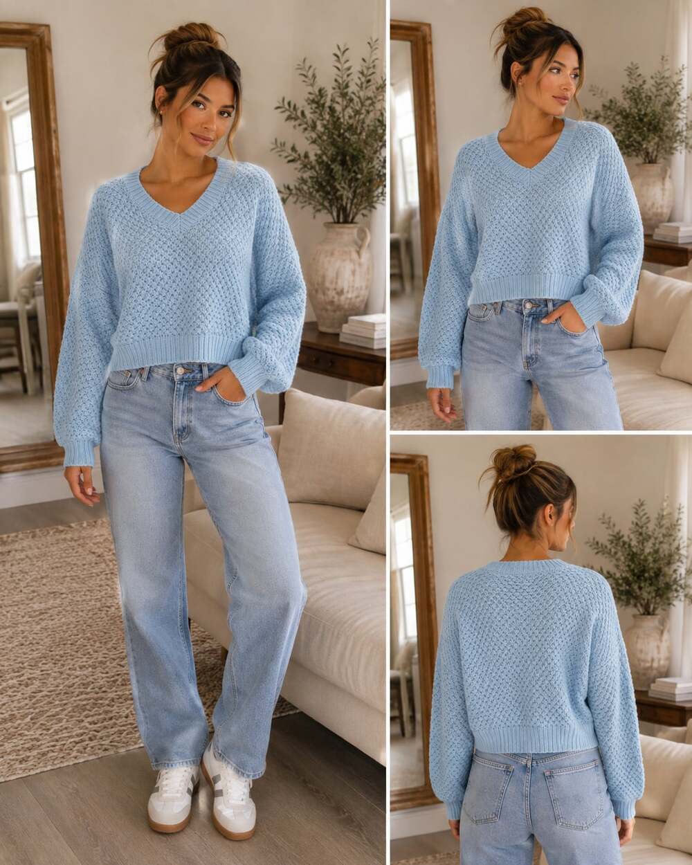 Fashion Nova I Adore You Baby Blue Chunky Knit V-Neck Sweater